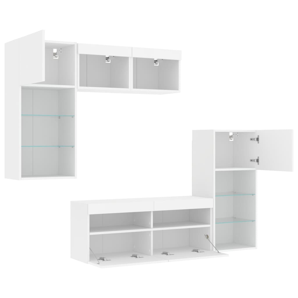 vidaXL Έπιπλα Τοίχου Τηλεόρασης 5 τεμ LED Λευκά από Επεξεργασμένο Ξύλο