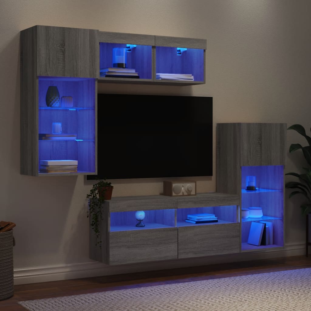 vidaXL Έπιπλα Τοίχου Τηλεόρασης 5 τεμ. LED Γκρι Sonoma από Επεξ. Ξύλο