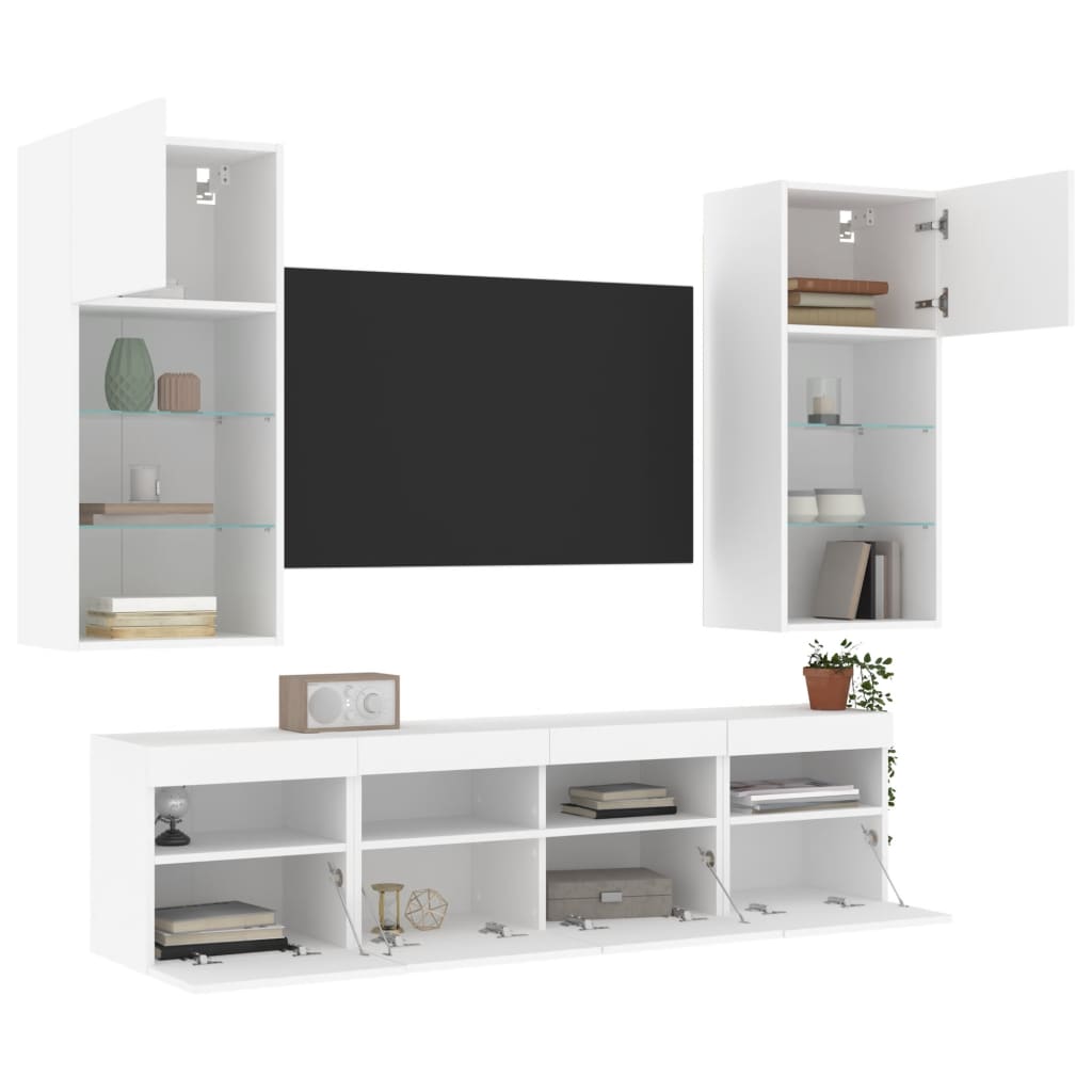 vidaXL Έπιπλα Τοίχου Τηλεόρασης 5 τεμ LED Λευκά από Επεξεργασμένο Ξύλο