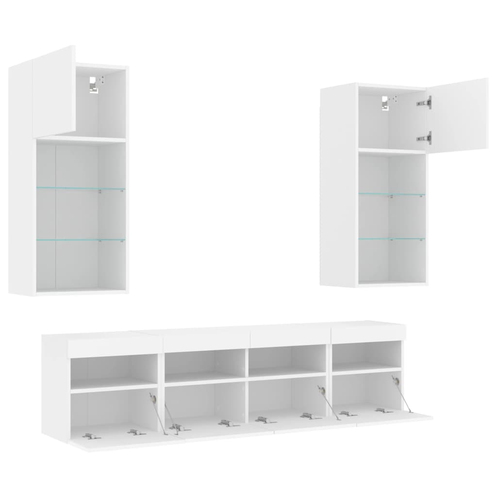 vidaXL Έπιπλα Τοίχου Τηλεόρασης 5 τεμ LED Λευκά από Επεξεργασμένο Ξύλο