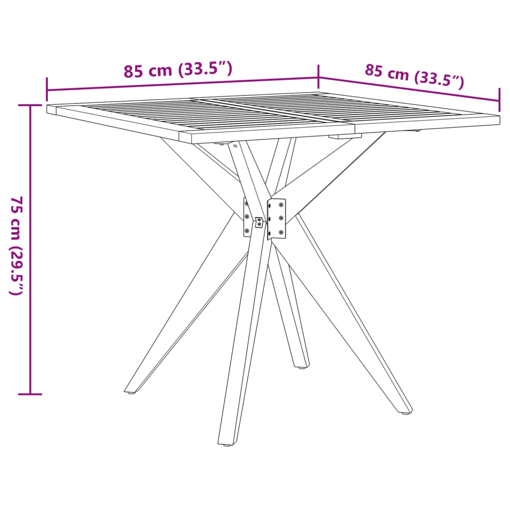 vidaXL Τραπέζι Κήπου Τετράγωνο 85 x 85 x 75 εκ. από Μασίφ Ξύλο Ακακίας