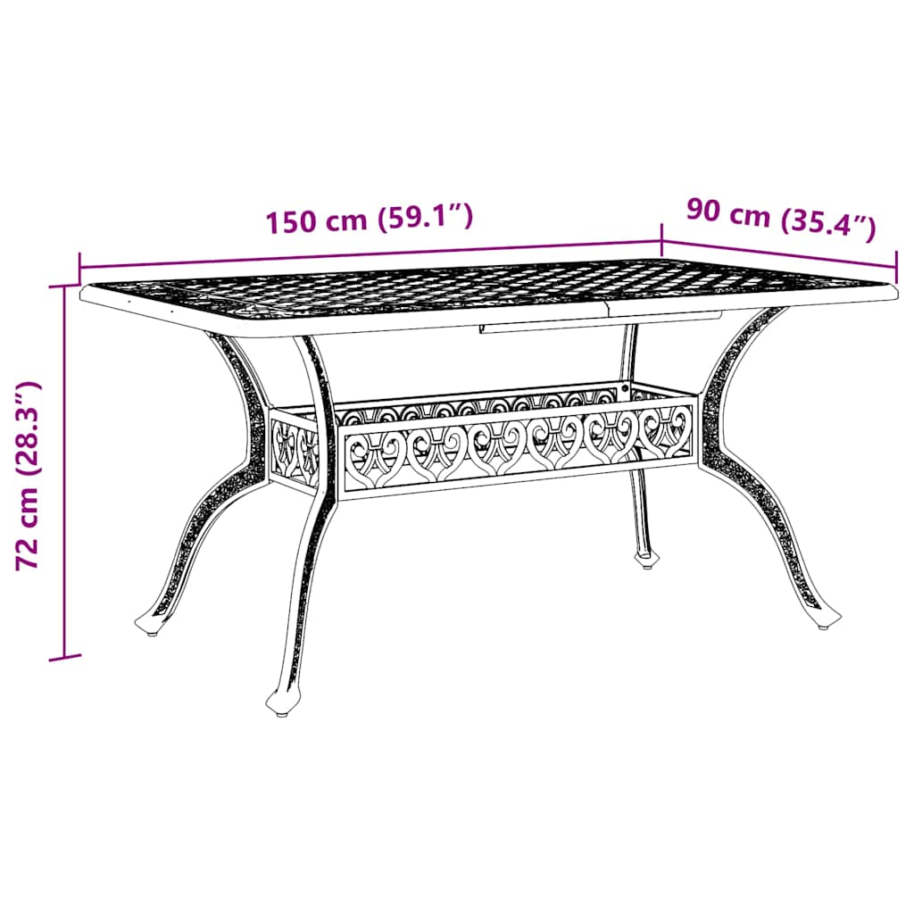 vidaXL Τραπέζι Κήπου Μαύρο 150 x 90 x 72 εκ. από Χυτό Αλουμίνιο