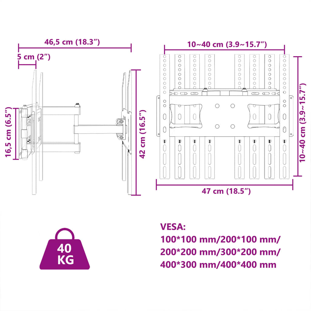 vidaXL Βάση Τηλεόρασης Επιτοίχια για 26-70Ιν Max VESA 400x400χιλ. 40κ.