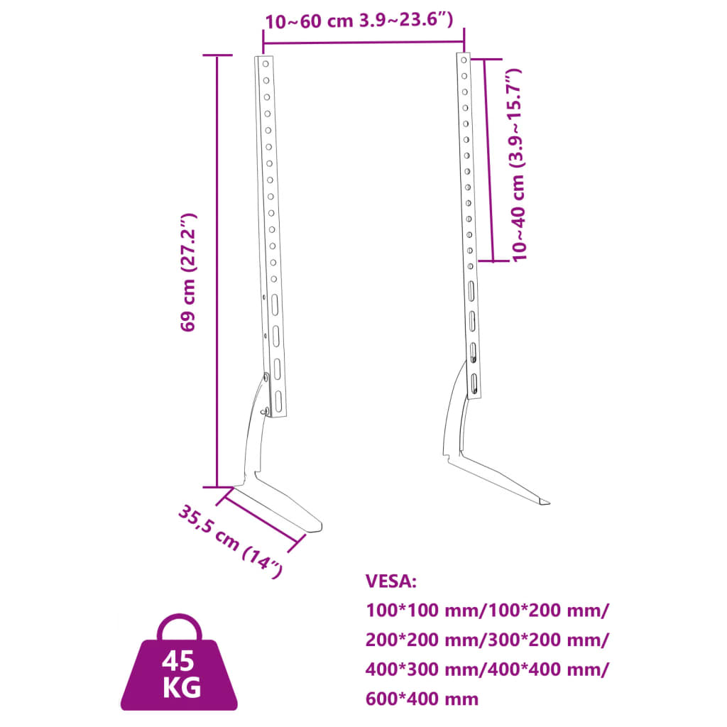 vidaXL Βάσεις Τηλεόρασης 2Τεμ Τροχούς 37-75 Max VESA 600x400χιλ. 45κ.