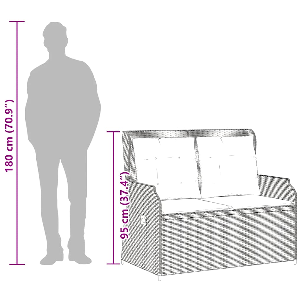 vidaXL Πάγκος Κήπου Ανακλινόμενος Καφέ Συνθετικό Ρατάν με Μαξιλάρια