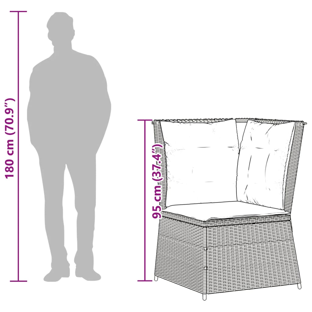 vidaXL Καναπές Κήπου Γωνιακός με Μαξιλάρια Μαύρο από Συνθετικό Ρατάν