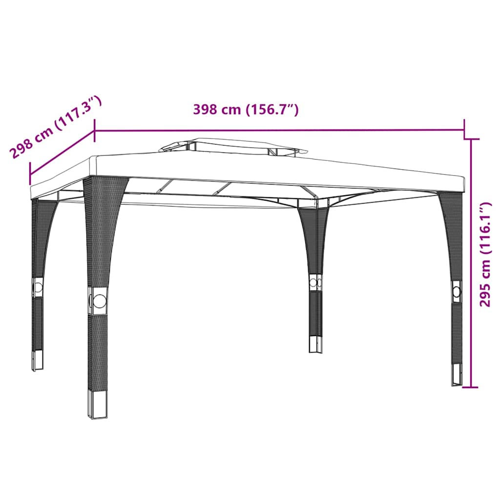 vidaXL Κιόσκι με Διπλή Οροφή Κρεμ 3,98x2,98 μ. Ατσάλινο