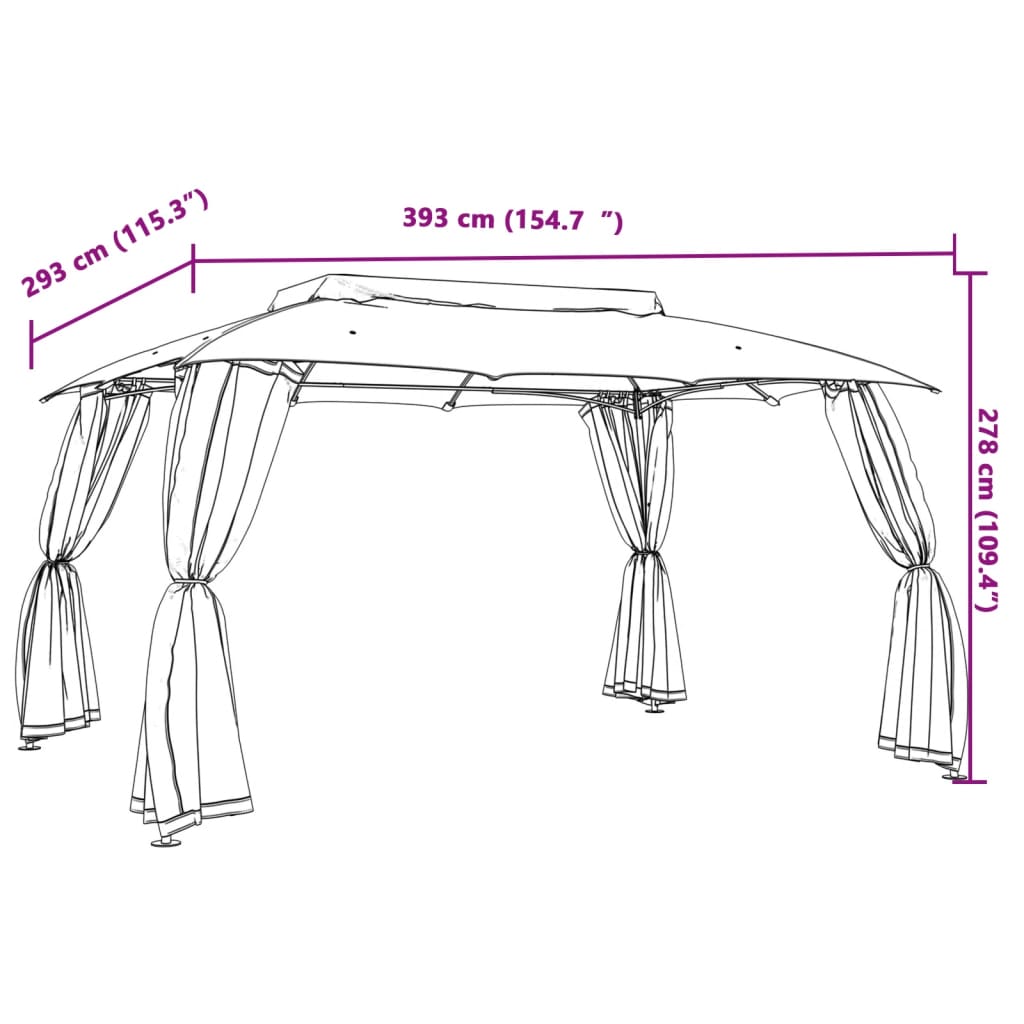 vidaXL Κιόσκι με Διπλούς Τοίχους/Δίχτυ Κρεμ 3,93x2,93 μ. από Ατσάλι