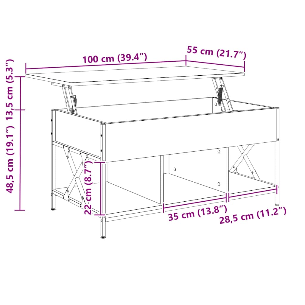 vidaXL Τραπεζάκι Σαλονιού Καπνιστή Δρυς 100x55x50 εκ. Επ. Ξύλο/Μέταλλο