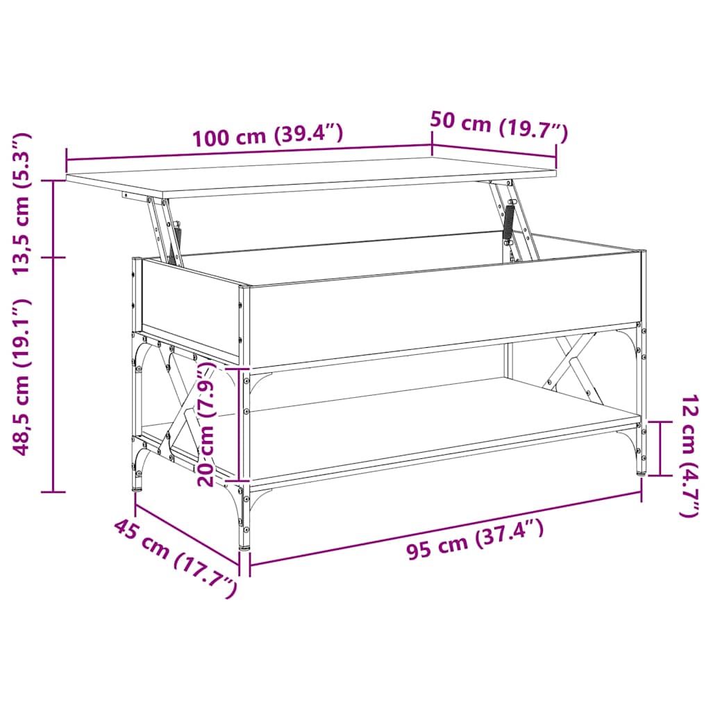 vidaXL Τραπεζάκι Σαλονιού Καπνιστή Δρυς 100x50x50 εκ. Επεξεργ. Ξύλο