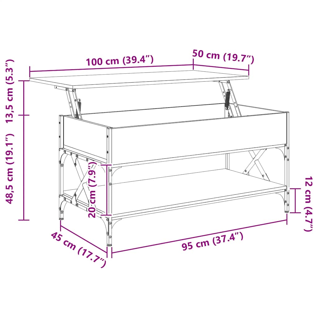 vidaXL Τραπεζάκι Σαλονιού Γκρι Sonoma 100x50x50 εκ. Επεξ. Ξύλο/Μέταλλο