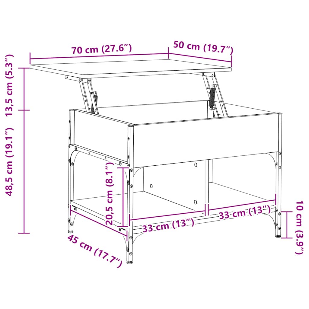 vidaXL Τραπεζάκι Σαλονιού Καφέ Δρυς 70x50x50 εκ. Επεξ. Ξύλο/Μέταλλο