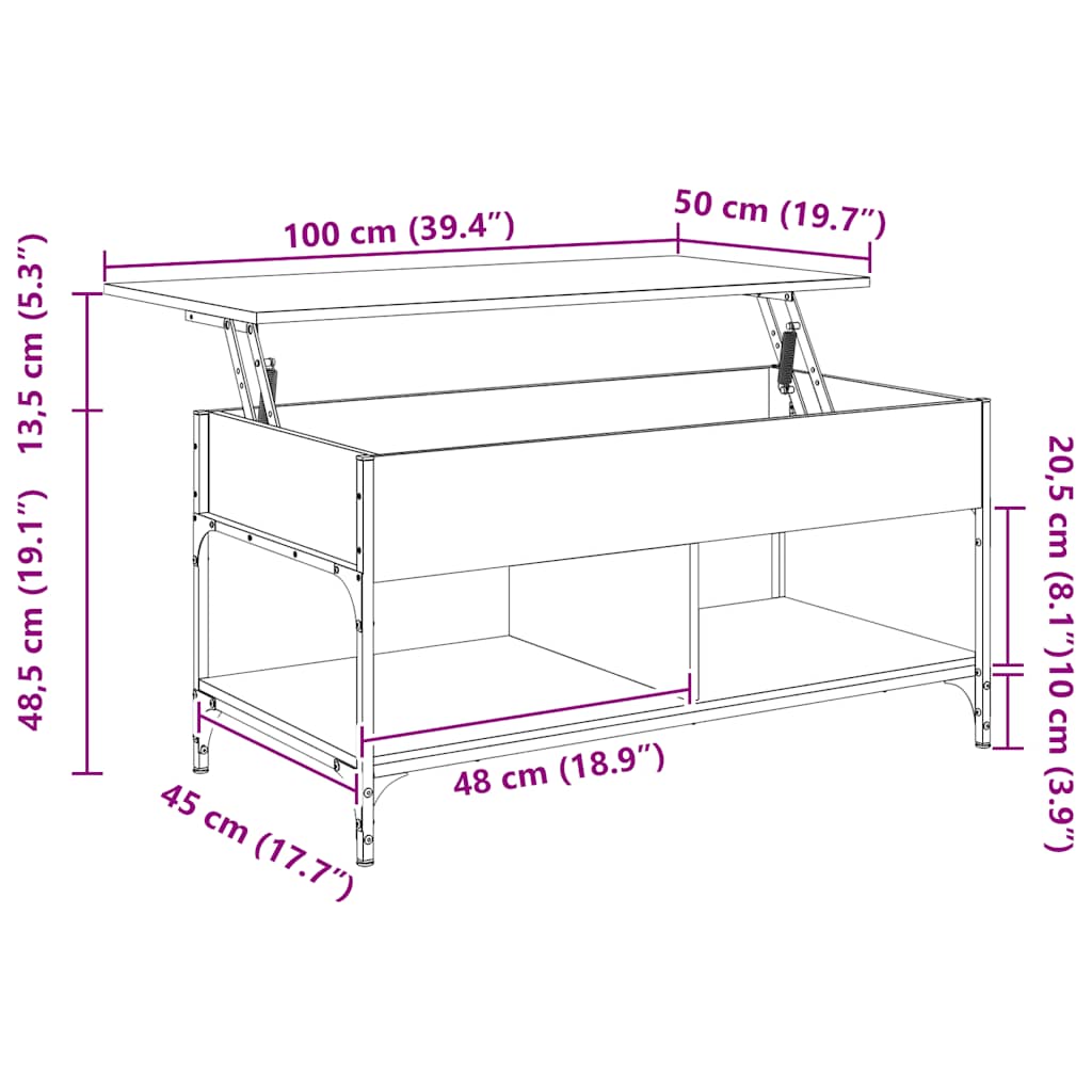 vidaXL Τραπεζάκι Σαλονιού Μαύρο 100x50x50 εκ. Επεξ. Ξύλο & Μέταλλο