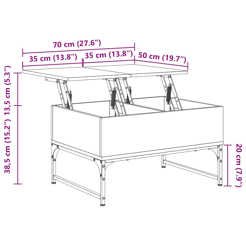 vidaXL Τραπεζάκι Σαλονιού Γκρι Sonoma 70x50x40 εκ. Επεξ. Ξύλο/Μέταλλο