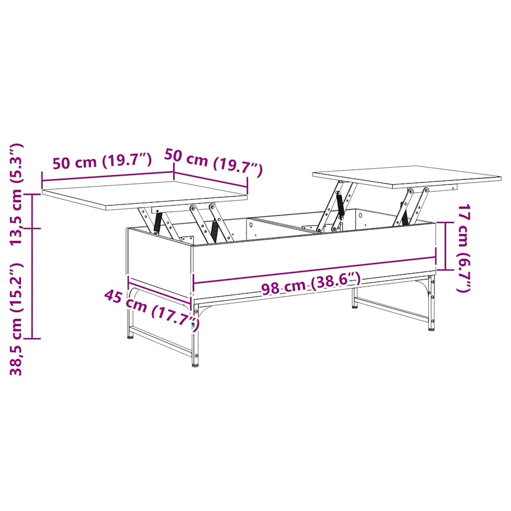 vidaXL Τραπεζάκι Σαλονιού Καπνιστή Δρυς 100x50x40 εκ. Επ. Ξύλο&Μέταλλο