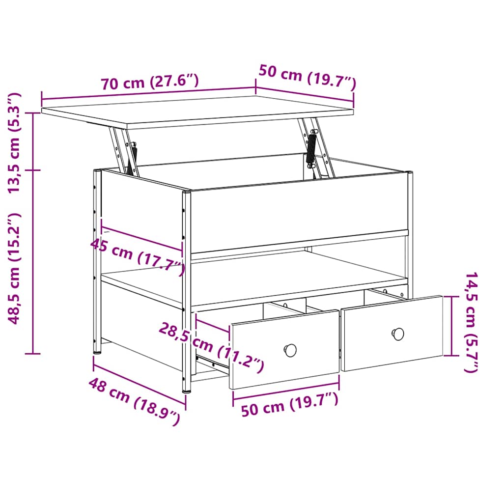 vidaXL Τραπεζάκι Σαλονιού Γκρι Sonoma 70x50x50 εκ. Επεξ. Ξύλο/Μέταλλο