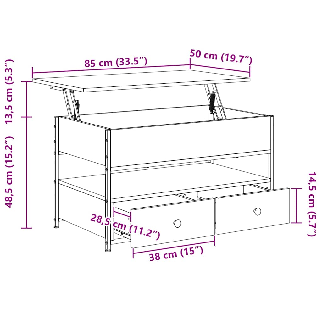 vidaXL Τραπεζάκι Σαλονιού Γκρι Sonoma 85x50x50 εκ. Επεξ. Ξύλο/Μέταλλο