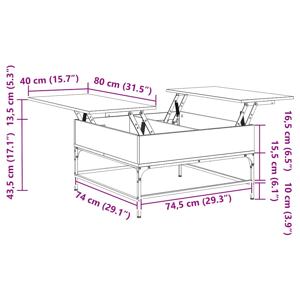 vidaXL Τραπεζάκι Σαλονιού Sonoma Δρυς 80x80x45εκ Επεξ. Ξύλο + Μέταλλο