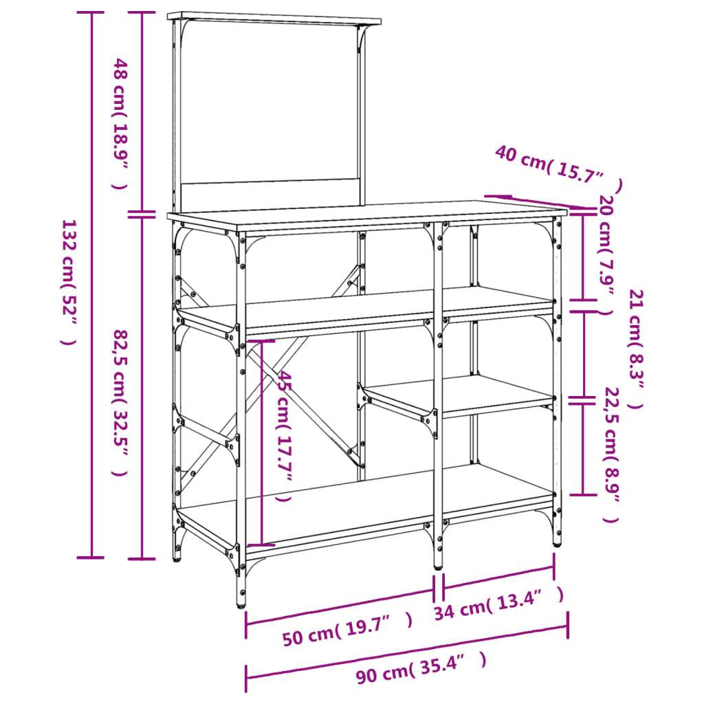 vidaXL Ραφιέρα Κουζίνας Γκρι Sonoma 90x40x132 εκ. Επεξ. Ξύλο/Μέταλλο