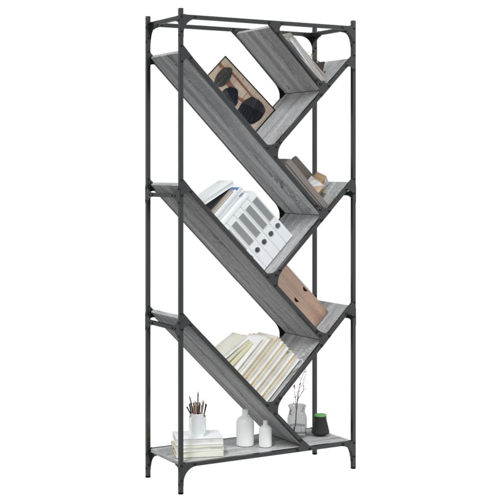 vidaXL Βιβλιοθήκη Γκρι Sonoma 79x30x180 εκ. Επεξεργ. Ξύλο & Μέταλλο