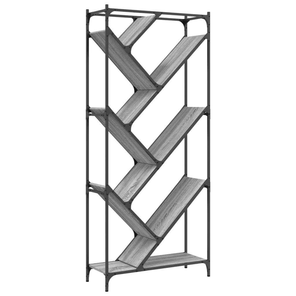 vidaXL Βιβλιοθήκη Γκρι Sonoma 79x30x180 εκ. Επεξεργ. Ξύλο & Μέταλλο