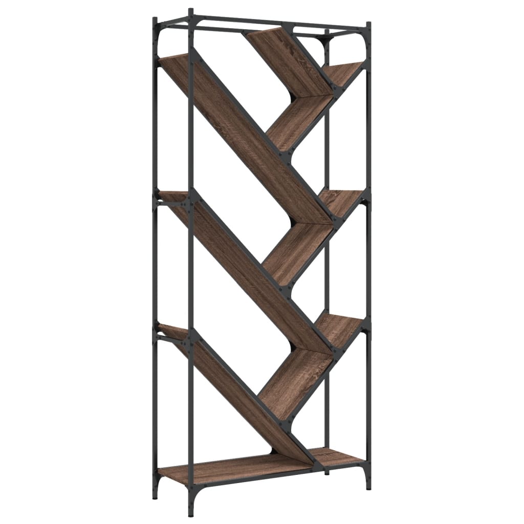 vidaXL Βιβλιοθήκη Καφέ Δρυς 79x30x180 εκ. Επεξεργ. Ξύλο & Μέταλλο