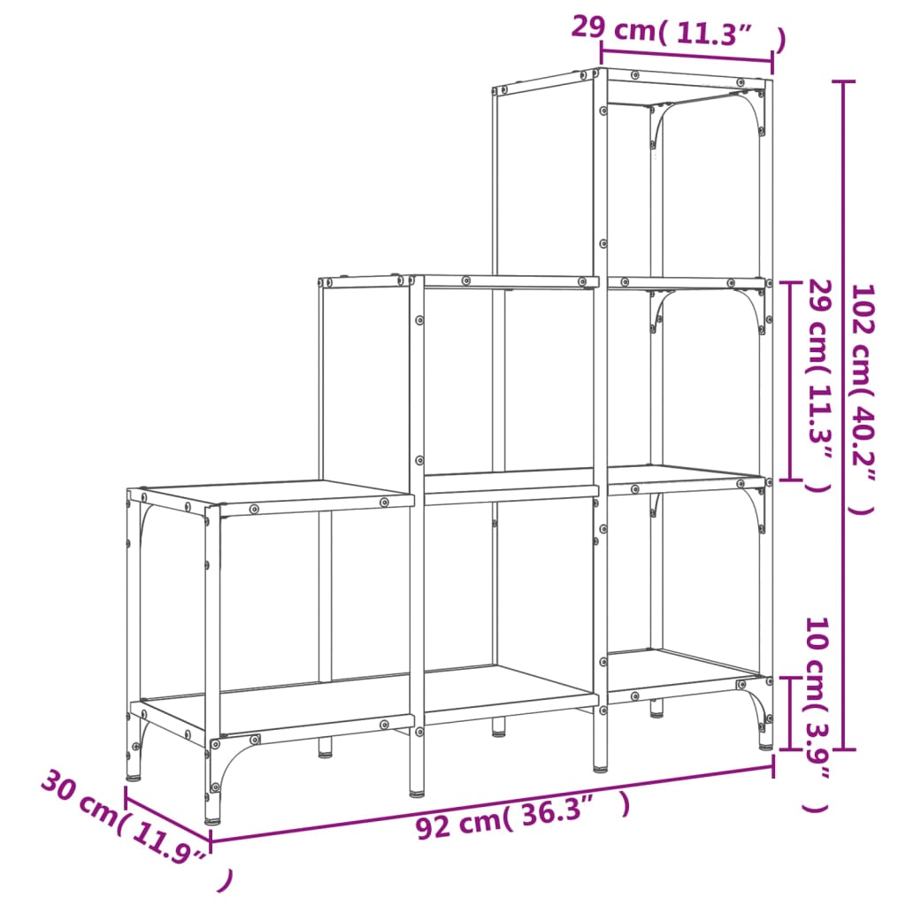vidaXL Βιβλιοθήκη Μαύρη 92x30x102 εκ. Επεξεργασμένο Ξύλο & Μέταλλο