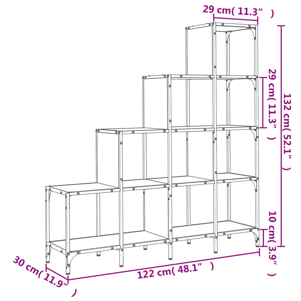 vidaXL Βιβλιοθήκη Καφέ Δρυς 122x30x132 εκ. Επεξεργ. Ξύλο & Μέταλλο