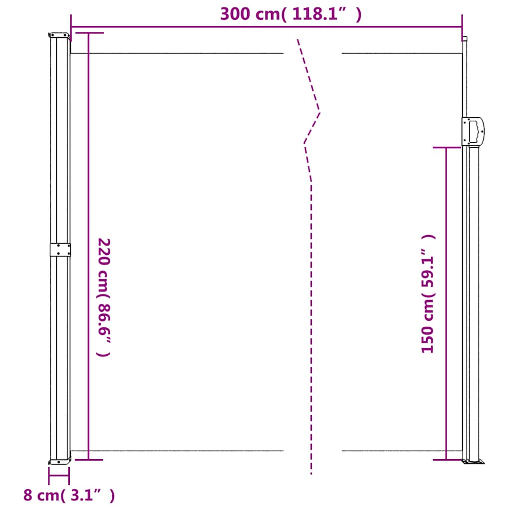 vidaXL Σκίαστρο Πλαϊνό Συρόμενο Μαύρο 220 x 300 εκ.