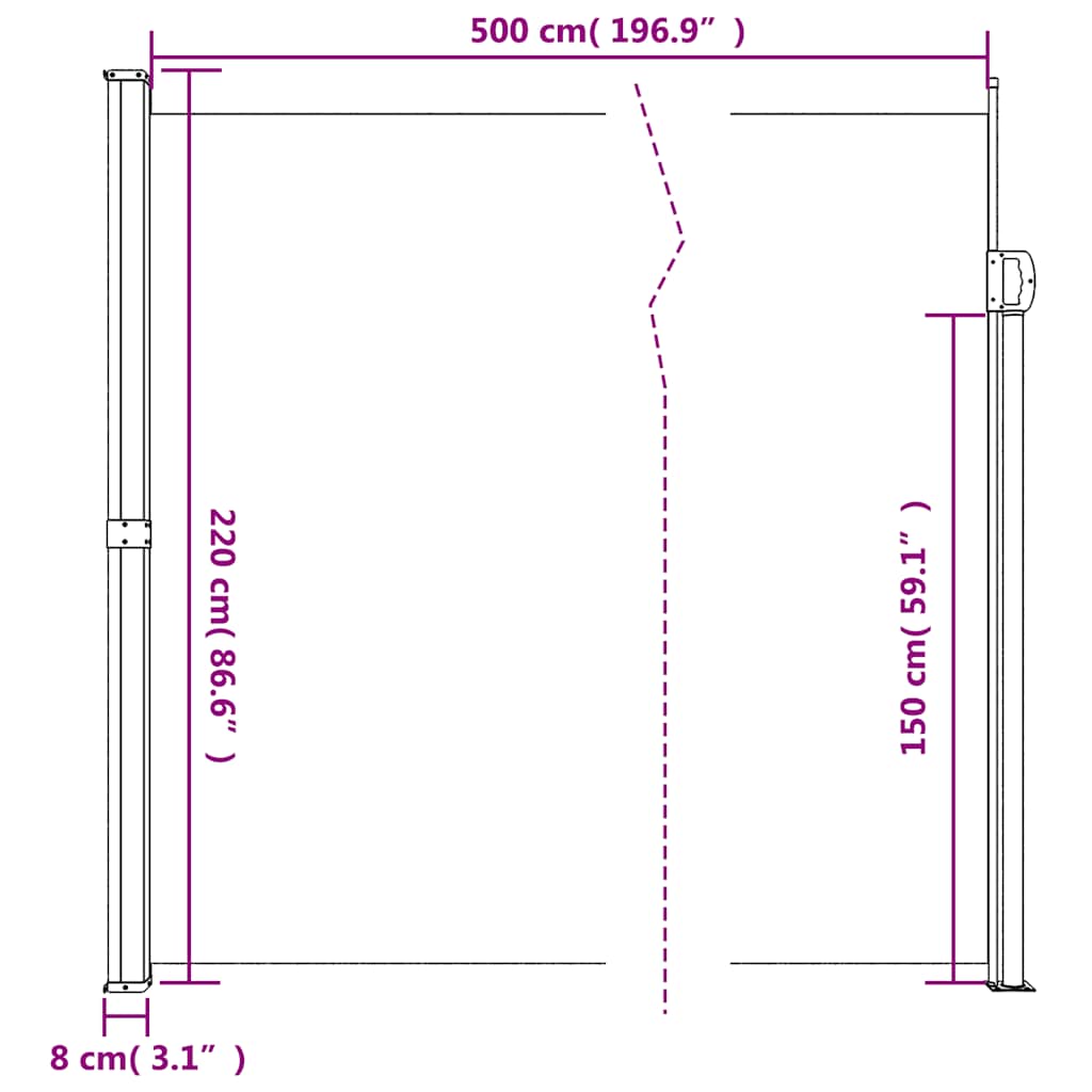 vidaXL Σκίαστρο Πλαϊνό Συρόμενο Καφέ 220 x 500 εκ.