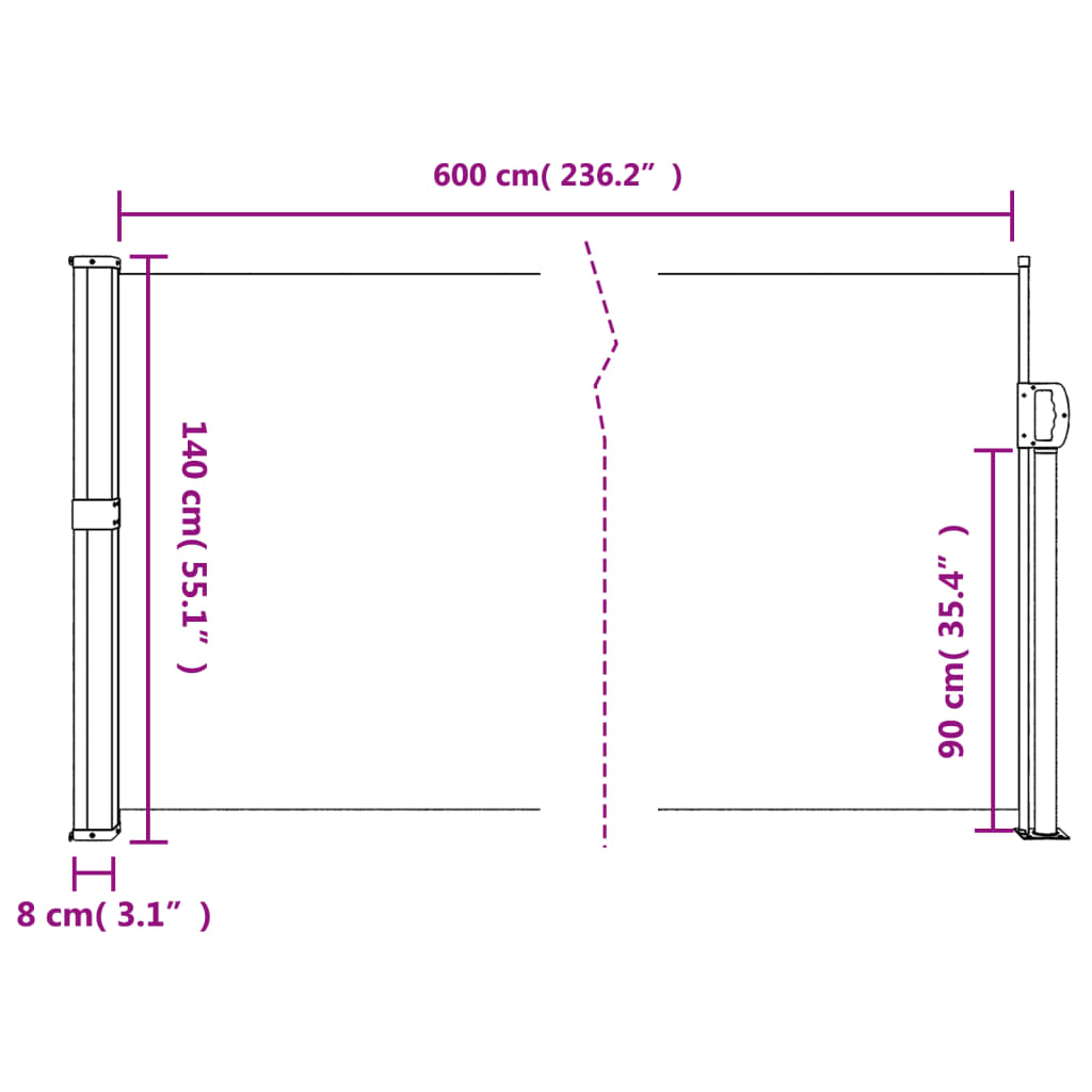 vidaXL Σκίαστρο Πλαϊνό Συρόμενο Κόκκινο 140 x 600 εκ.