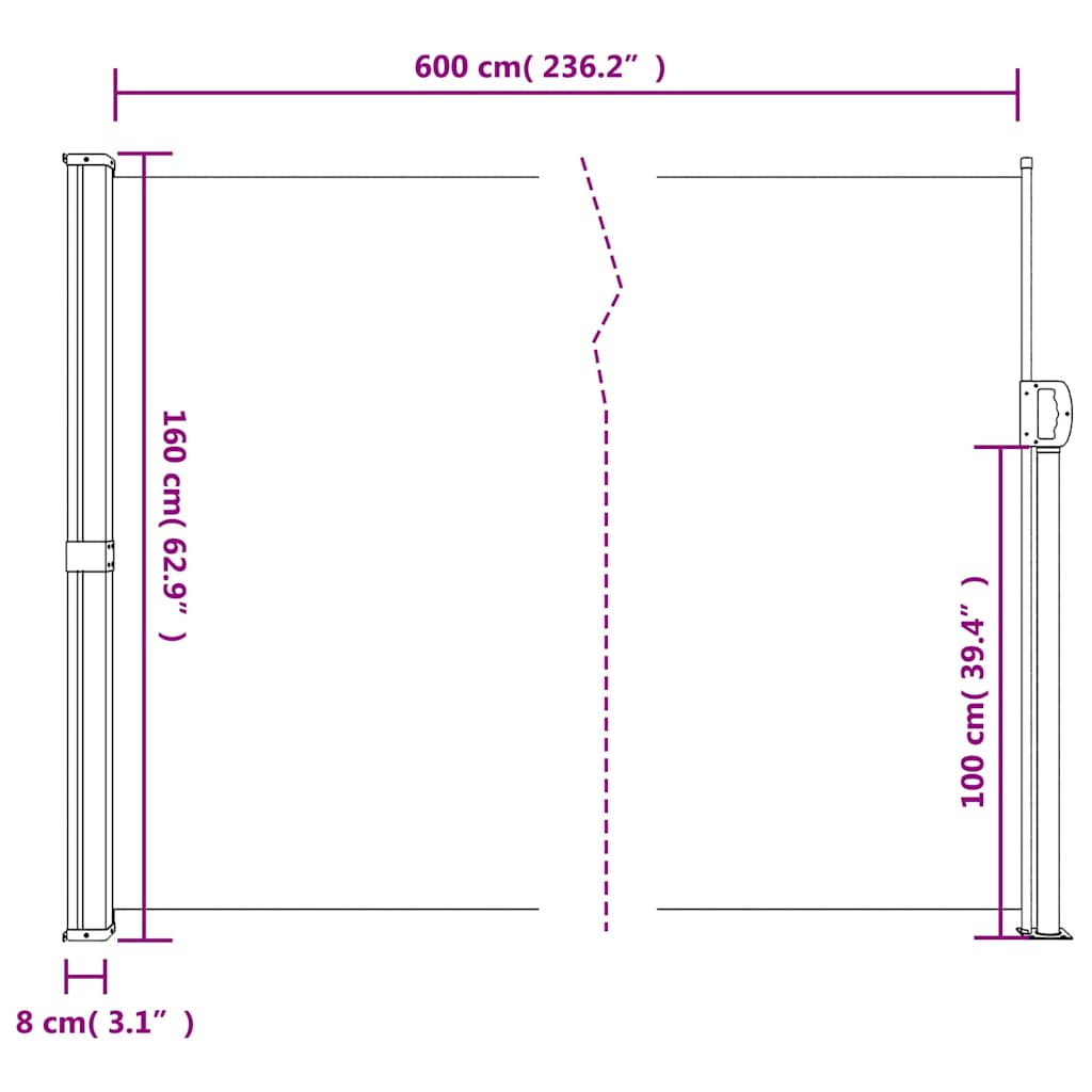 vidaXL Σκίαστρο Πλαϊνό Συρόμενο Μπεζ 160 x 600 εκ.