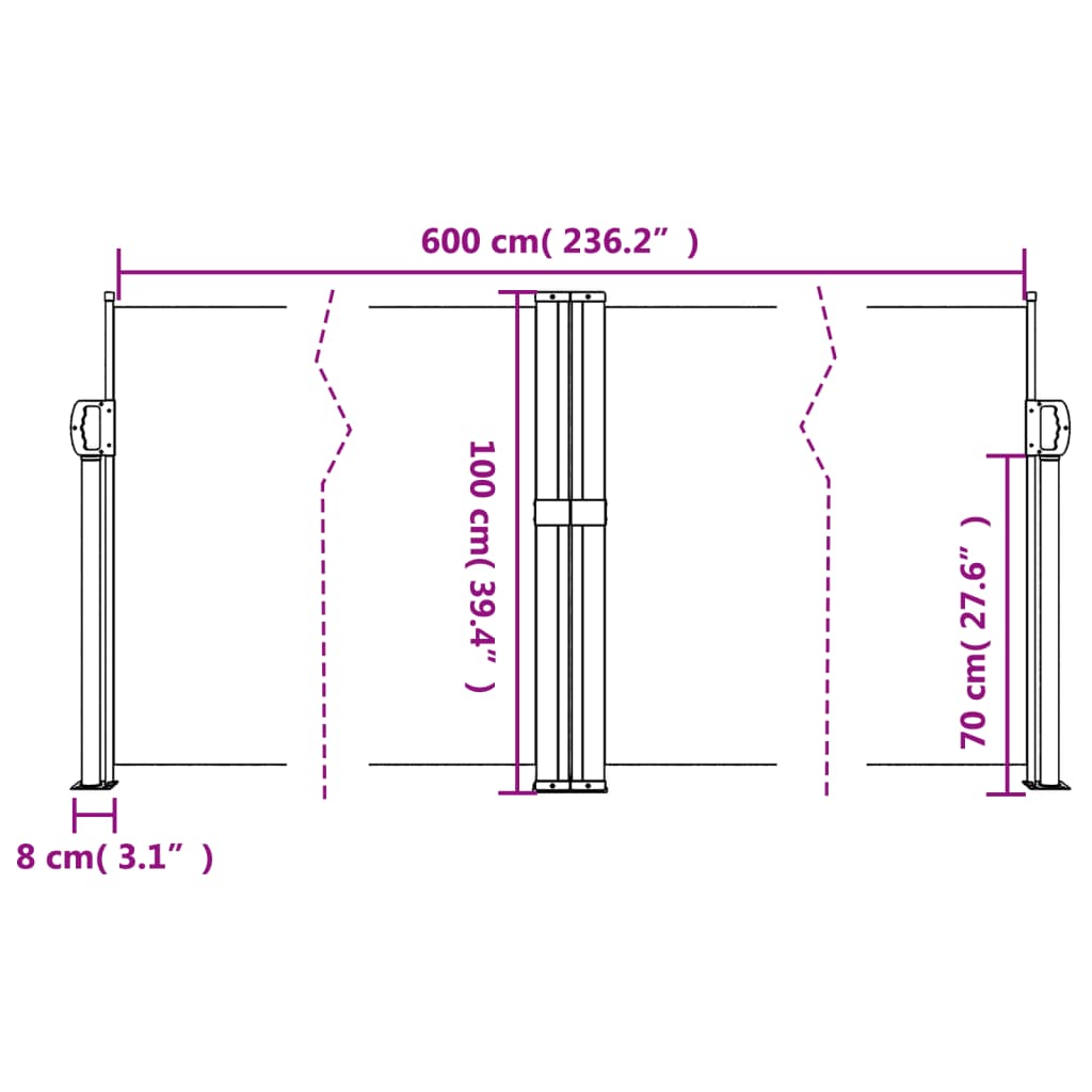 vidaXL Σκίαστρο Πλαϊνό Συρόμενο Μπλε 100 x 600 εκ.