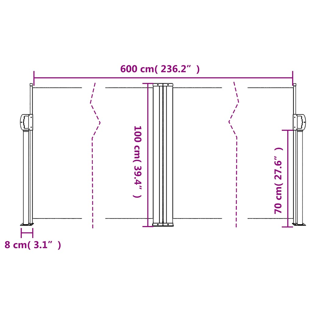 vidaXL Σκίαστρο Πλαϊνό Συρόμενο Λευκό 100 x 600 εκ.