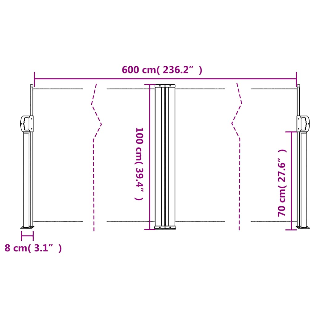vidaXL Σκίαστρο Πλαϊνό Συρόμενο Τερακότα 100 x 600 εκ.