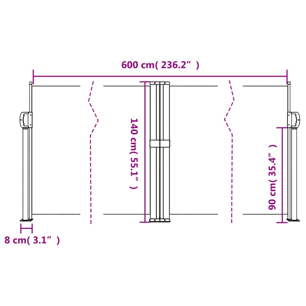 vidaXL Σκίαστρο Πλαϊνό Συρόμενο Τερακότα 140 x 600 εκ.