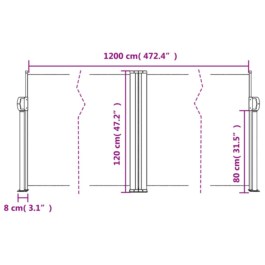 vidaXL Σκίαστρο Πλαϊνό Συρόμενο Λευκό 120 x 1200 εκ.
