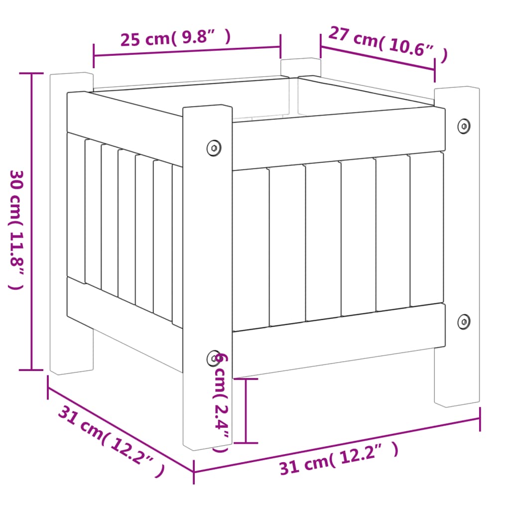 vidaXL Ζαρντινιέρα Κήπου με Επένδυση 31x31x30 εκ. Μασίφ Ξύλο Ακακίας