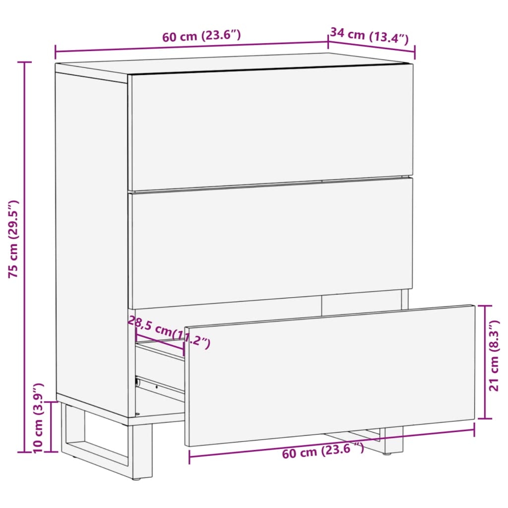 vidaXL Ντουλάπι 60 x 34 x 75 εκ. από Μασίφ Ακατέργαστο Ξύλο Μάνγκο