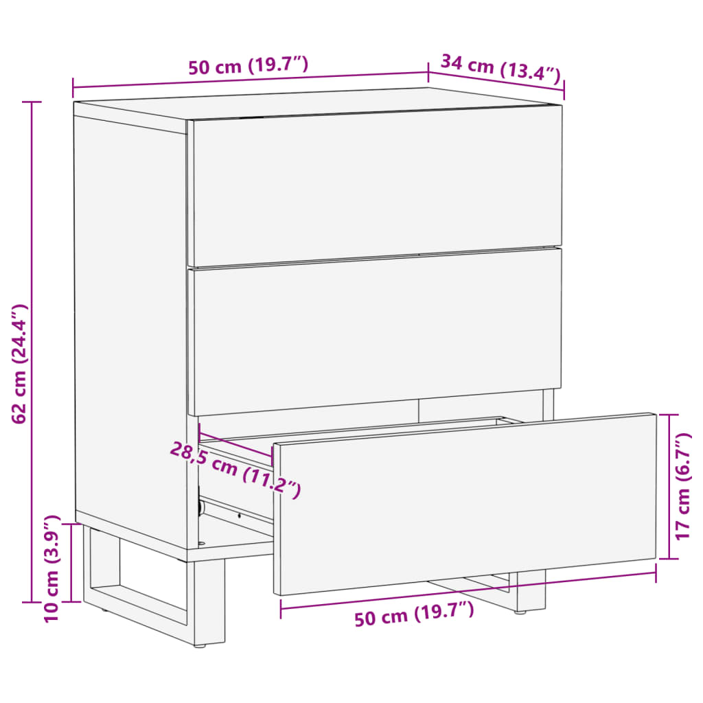 vidaXL Κομοδίνο 50x34x62 εκ. από Μασίφ Ξύλο Ακακίας