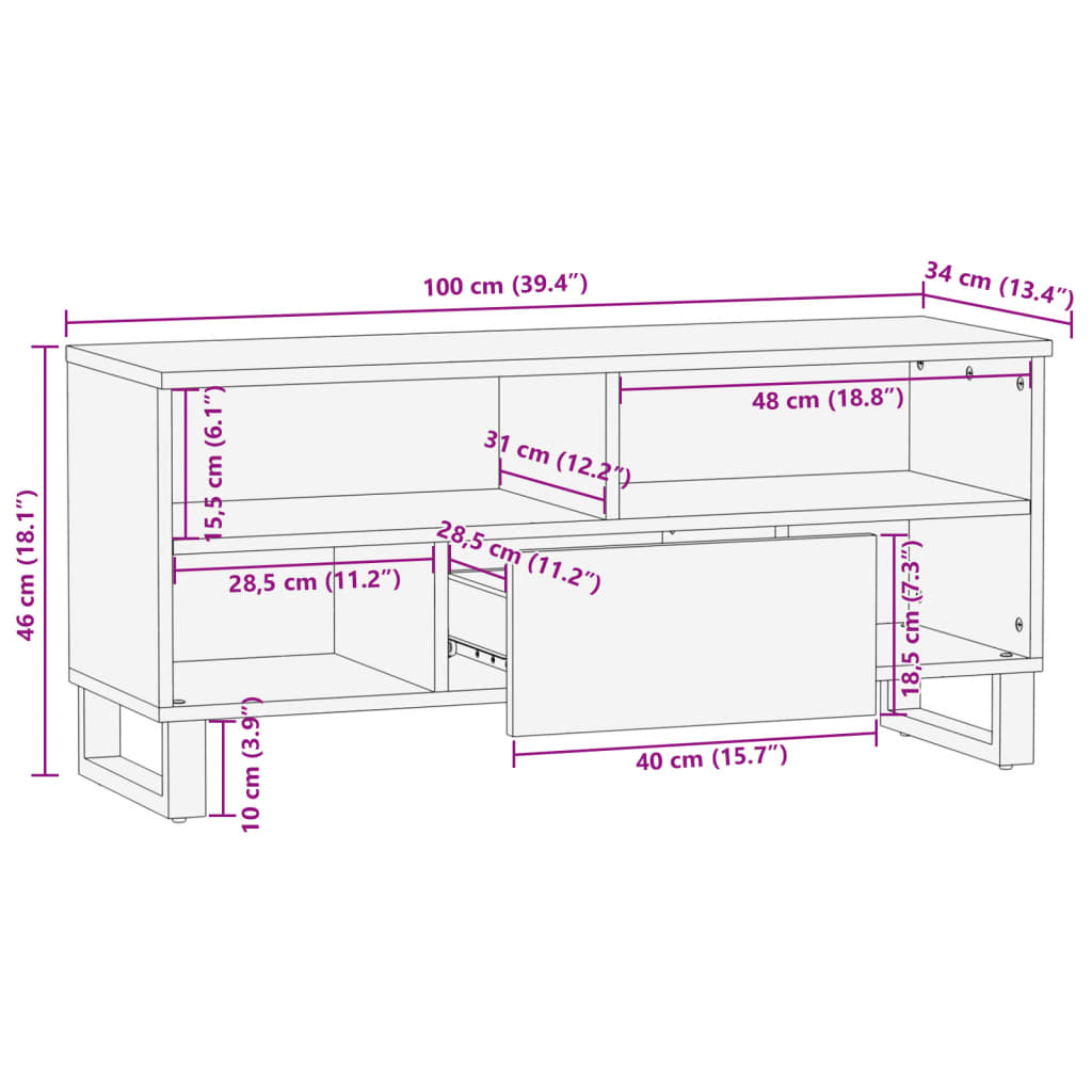 vidaXL Έπιπλο Τηλεόρασης 100 x 34 x 46 εκ. Μασίφ Ακατέργ. Ξύλο Μάνγκο