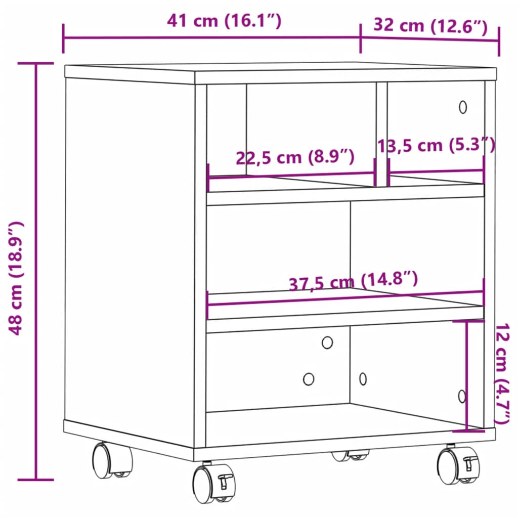 vidaXL Βάση Εκτυπωτή με Ρόδες Μαύρο 41 x 32 x 48 εκ.