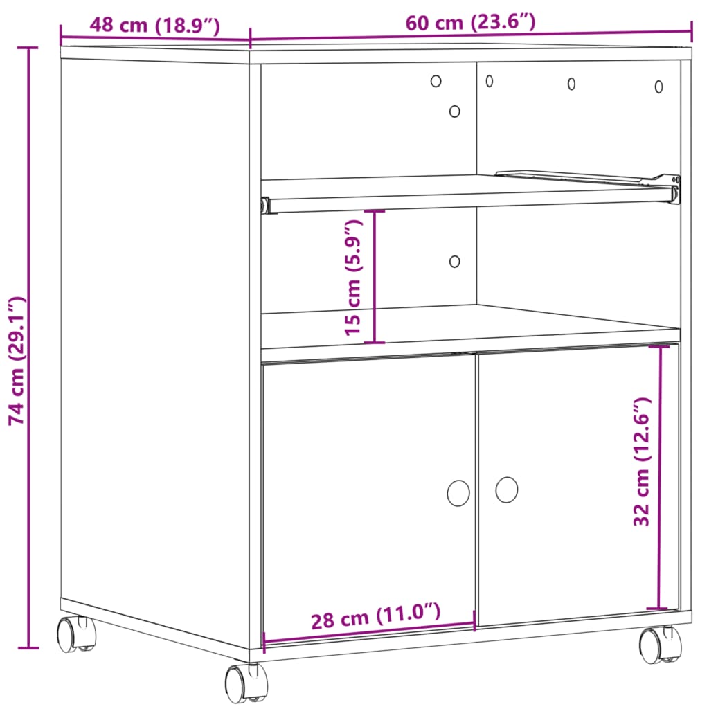 vidaXL Βάση Εκτυπωτή με Ρόδες Καπνιστή Δρυς 60 x 48 x 74 εκ.