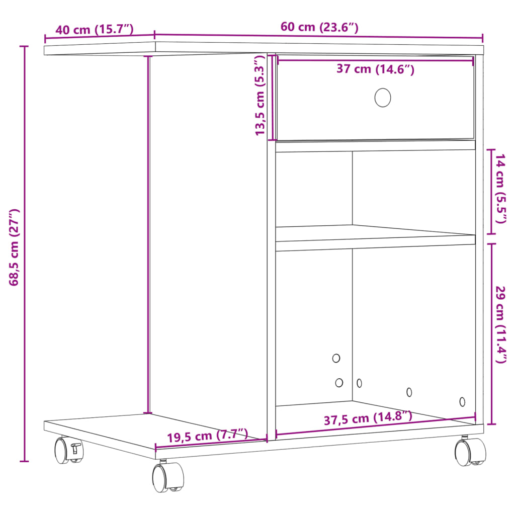 vidaXL Βάση Εκτυπωτή με Ρόδες Λευκή 60x40x68,5 εκ.