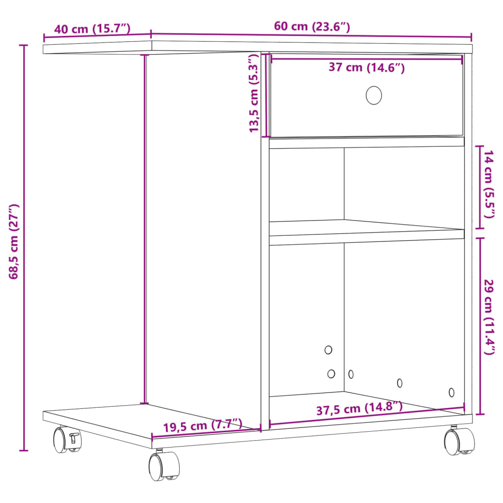 vidaXL Βάση Εκτυπωτή με Ρόδες Γκρι Sonoma 60x40x68,5 εκ.