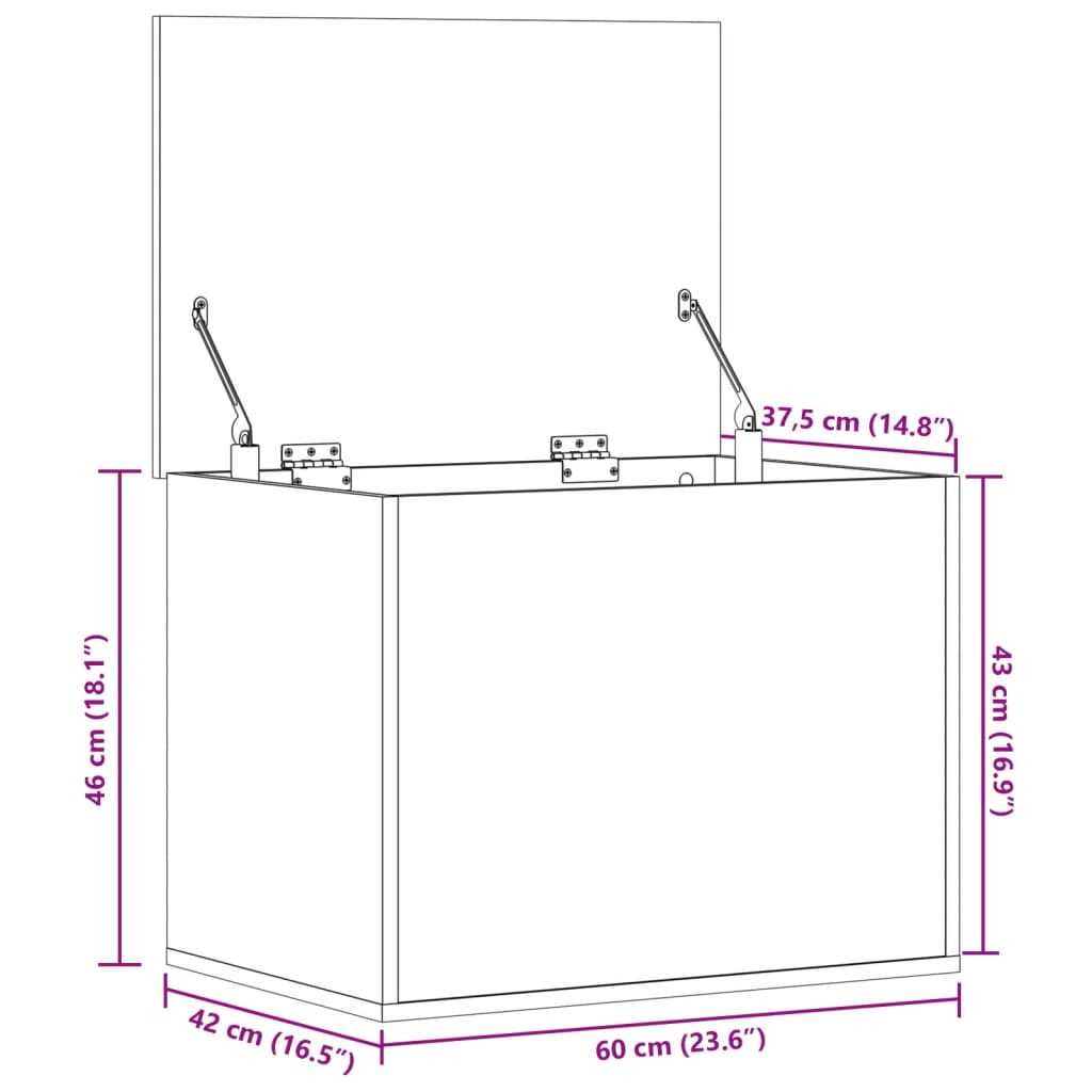 vidaXL Κουτί Αποθήκευσης Μαύρο 60x42x46 εκ. Επεξεργασμένο Ξύλο