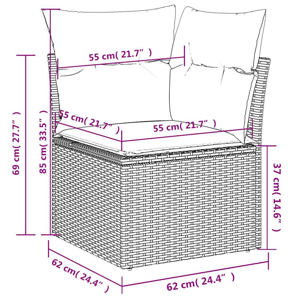 vidaXL Σετ Καναπέδων Κήπου 7 Τεμαχίων με Μαξιλάρια Γκρι από Συνθετικό Ρατάν