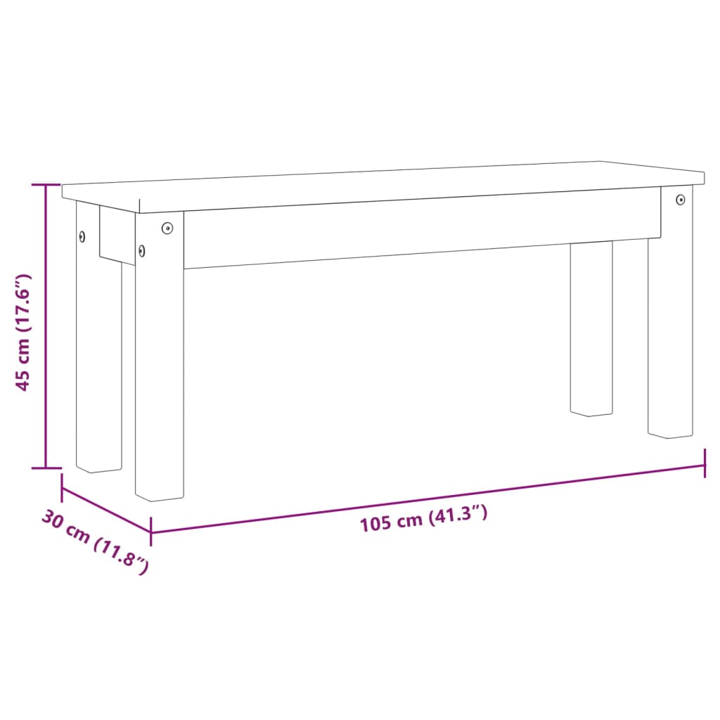 vidaXL Πάγκος Τραπεζαρίας PANAMA 105x30x45 εκ. από Μασίφ Ξύλο Πεύκου