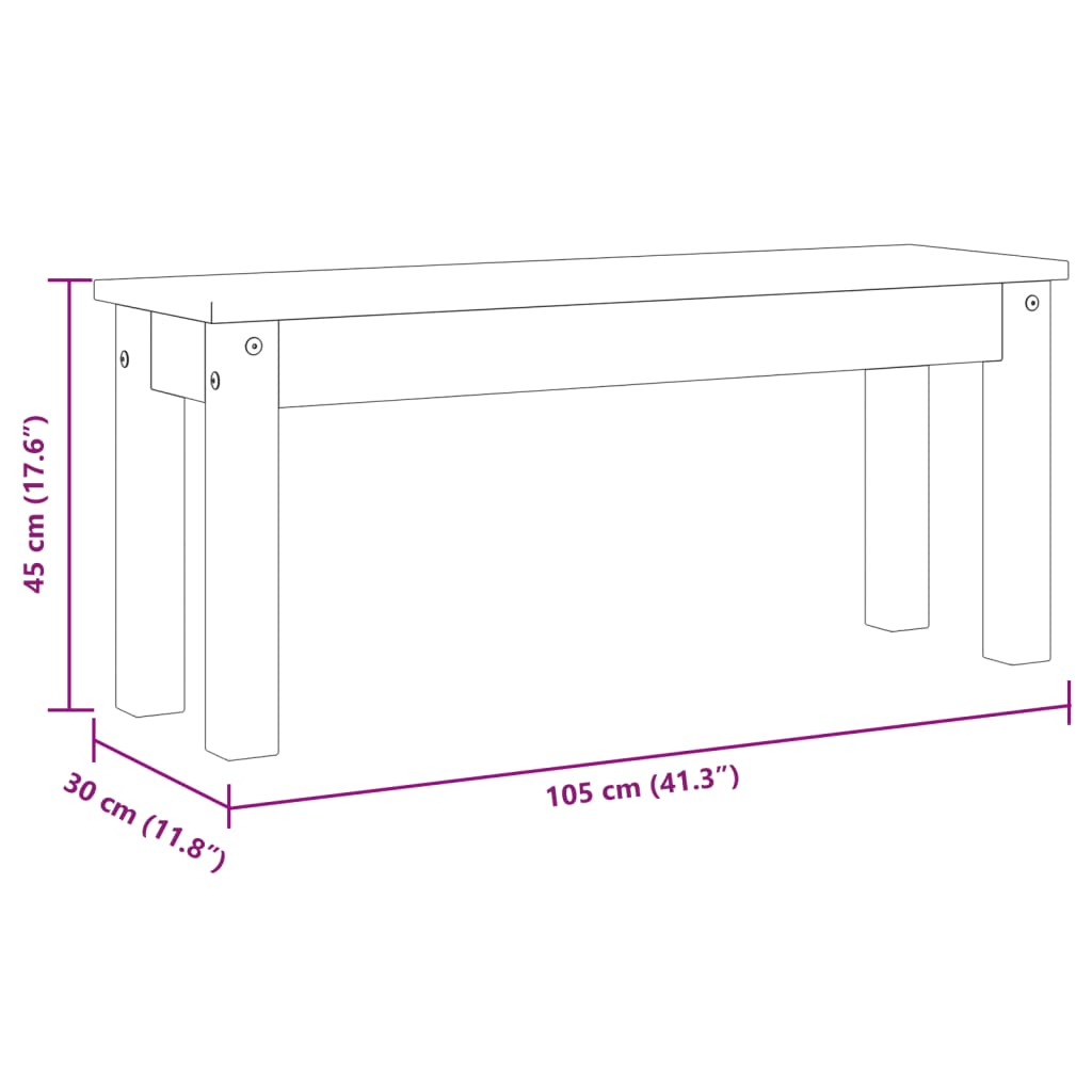 vidaXL Πάγκος Τραπεζαρίας PANAMA Λευκό 105x30x45 εκ. Μασίφ Ξύλο Πεύκου