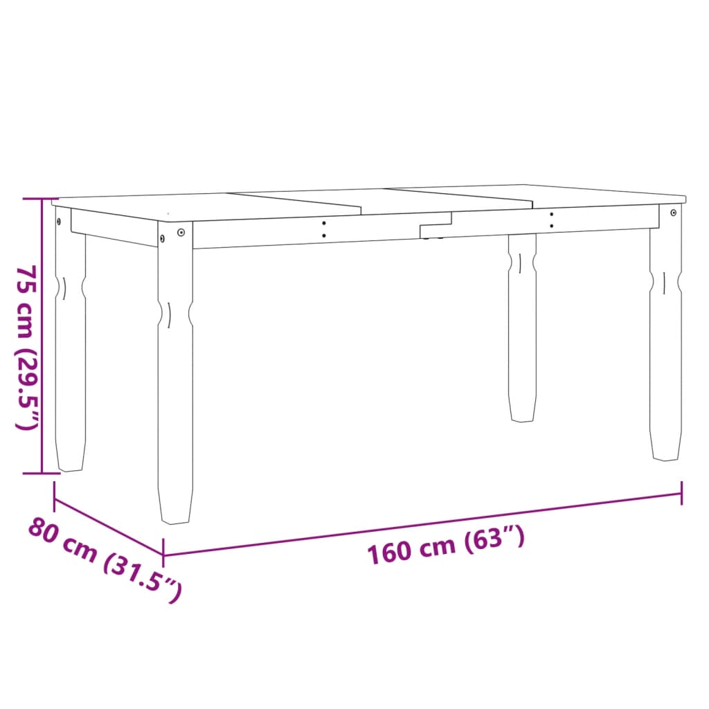 vidaXL Τραπεζαρία Corona Λευκό 160 x 80 x 75 εκ. από Μασίφ Ξύλο Πεύκου